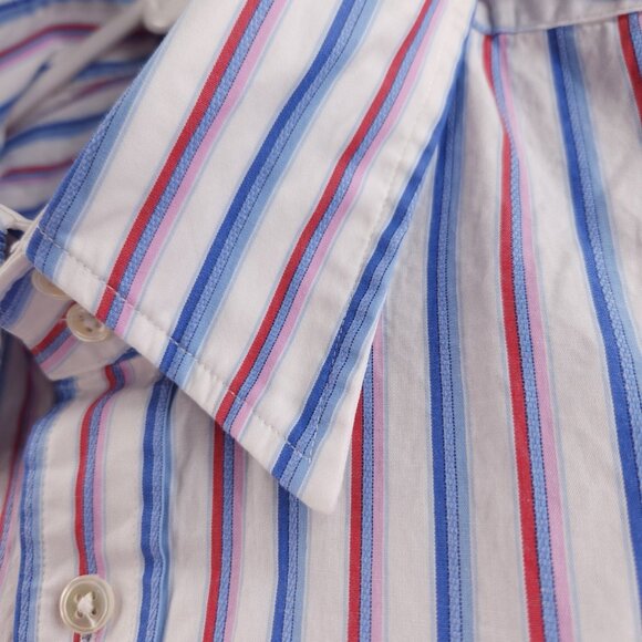 Faconnable Blue Red Pink XL Cotton Club Striped Point French Button Up Pocket - Picture 8 of 16
